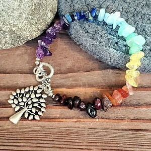 Handcrafted Mindfulness Yoga Chakras Tree of Life Gemstone Bracelet